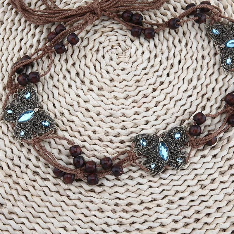 Y2K butterfly rhinestone beaded waist chain