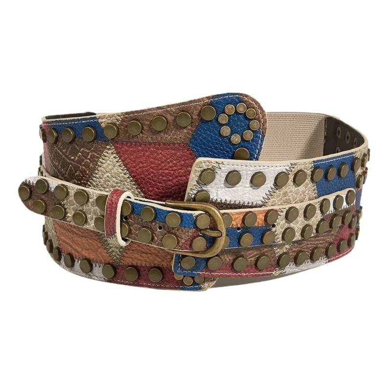 Verstelbare patchwork riem met PU-leren gesp