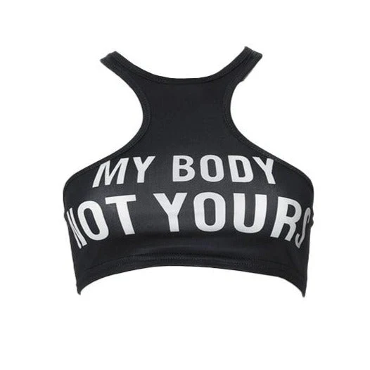 Grunge crop top met letterprint en mouwen