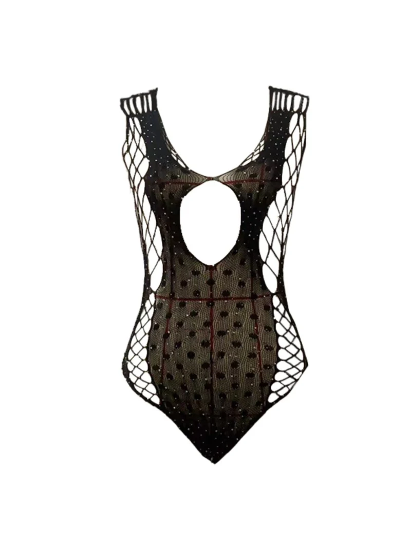 Grunge mouwloze, uitgeholde, met kralen versierde bodysuit