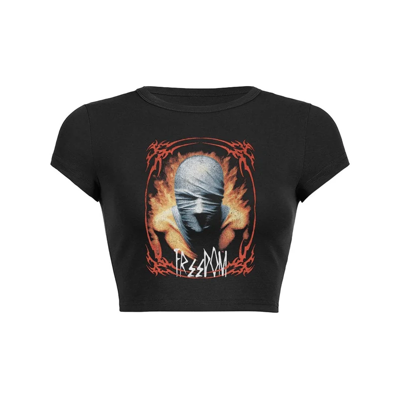 Y2K Wrapped Face Freedom Crop Top Baby Tee
