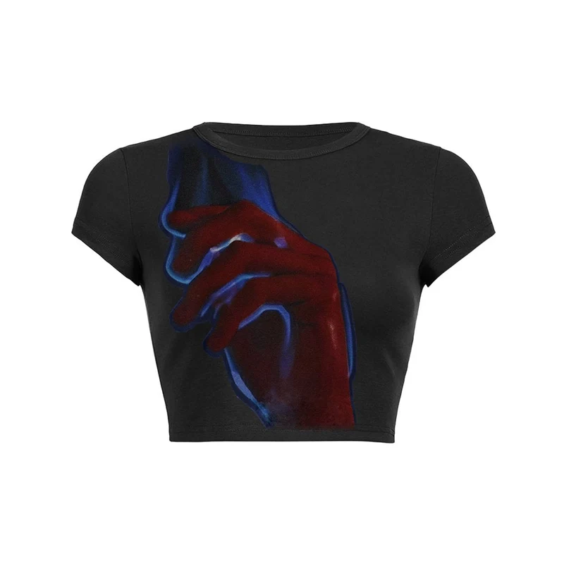Y2K Neon Hand Crop Top Baby Tee