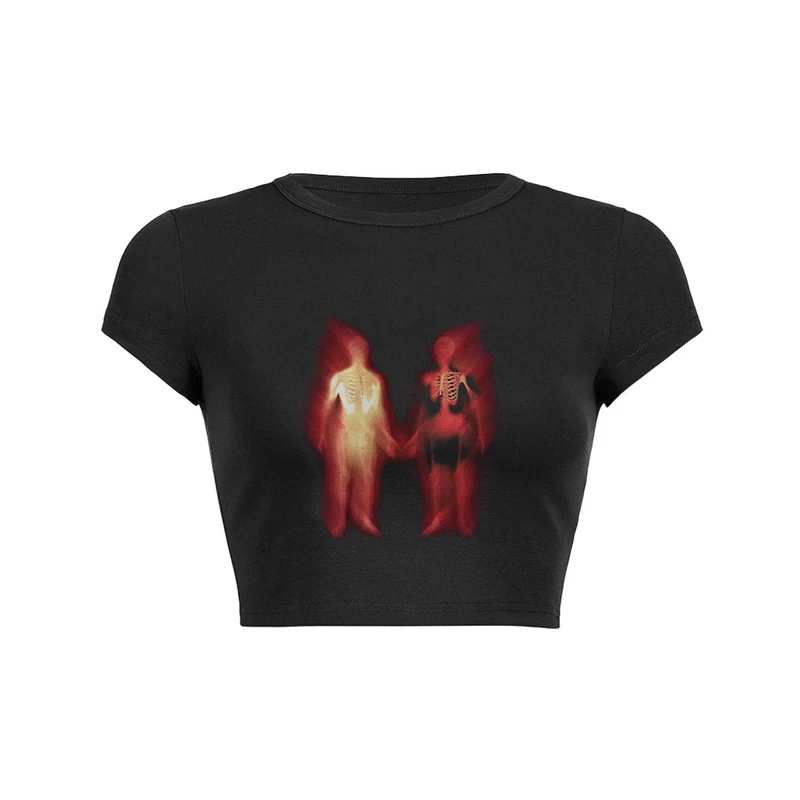 Y2K Glowing Skeletons Crop Top Baby Tee