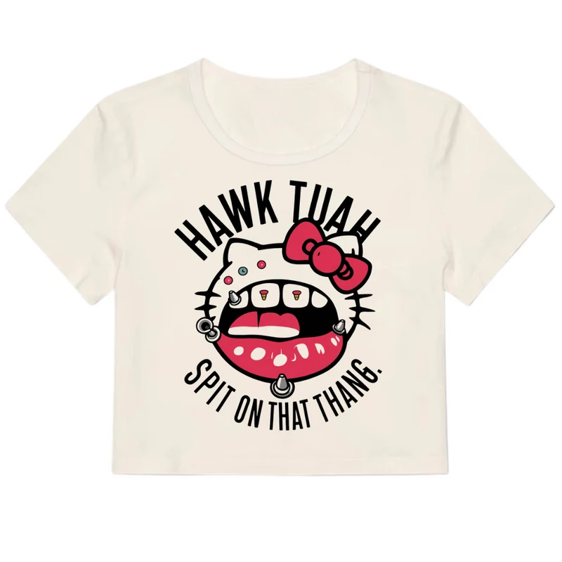 Y2K Hawk Tuah Kitten crop top baby tee