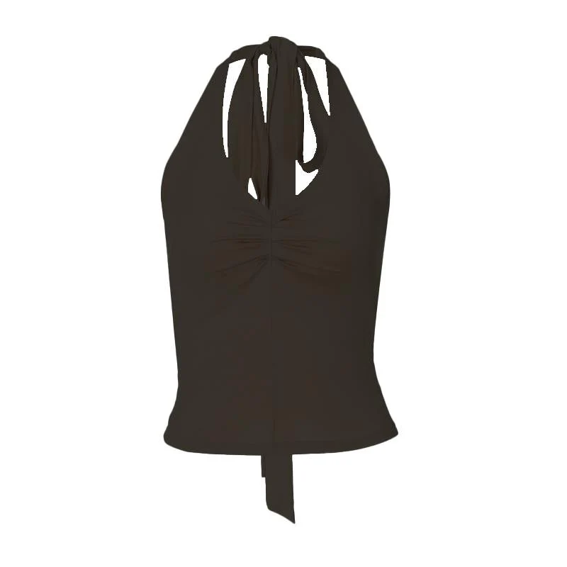 Haltertop met gerimpelde knoop en effen kleur