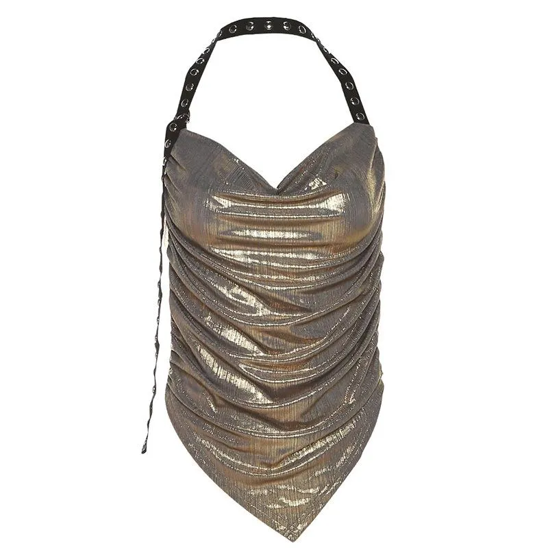 Grunge haltertop met colkraag en open rug
