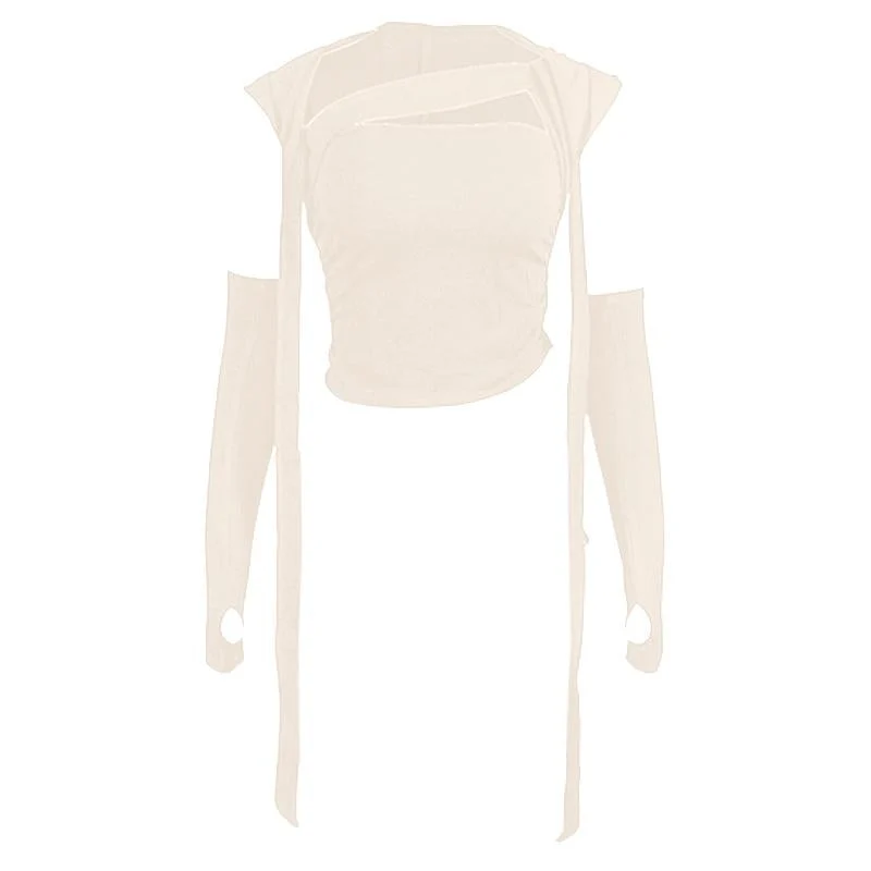Set met onregelmatige gerimpelde handschoenen, hoodie en split midi-rok