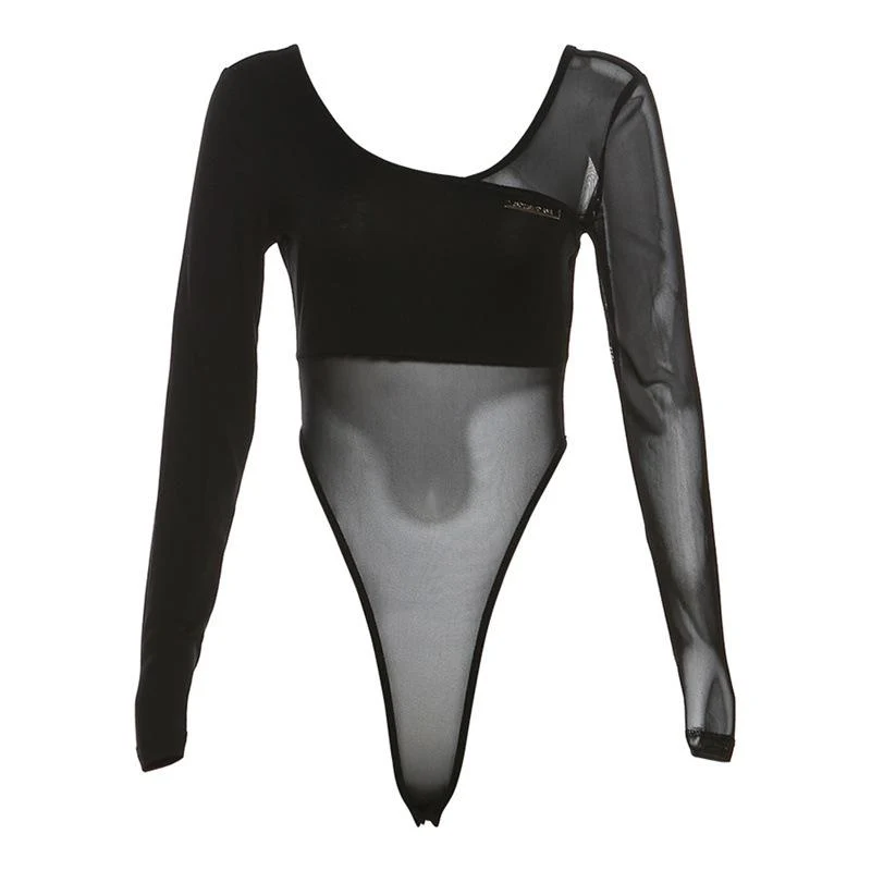Body met lange mouwen en metalen patchwork mesh