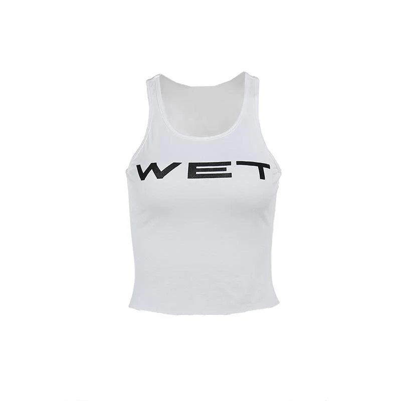 Mouwloos tanktopje met U-hals en "natte" print