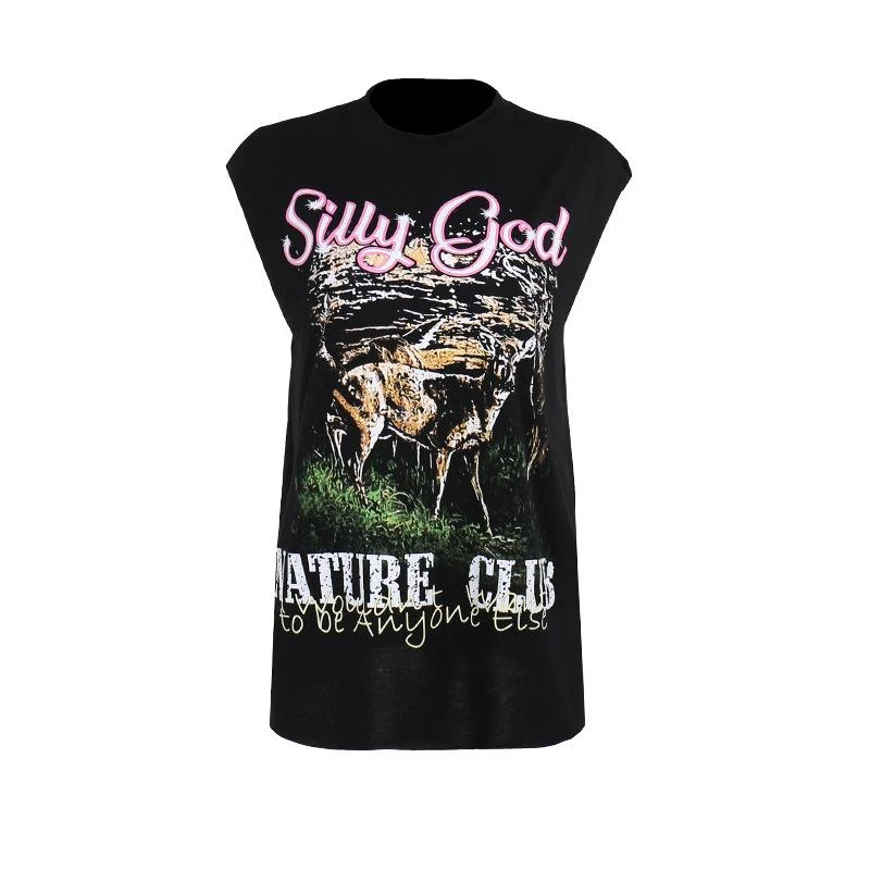 Grunge sleeveless crewneck print top