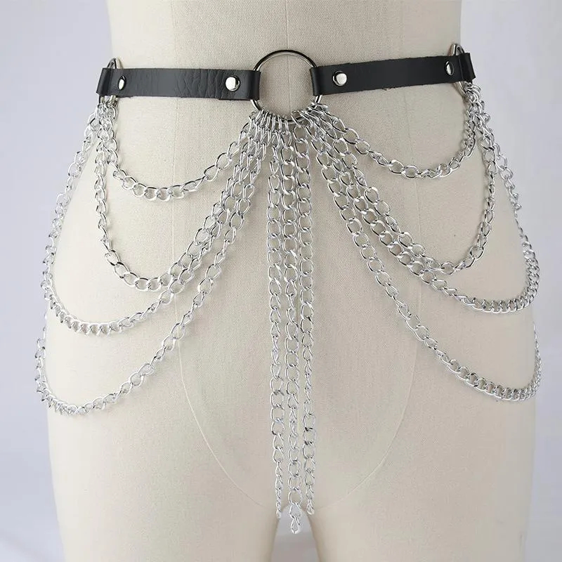 PU leren gelaagde metalen ketting o-ring riem