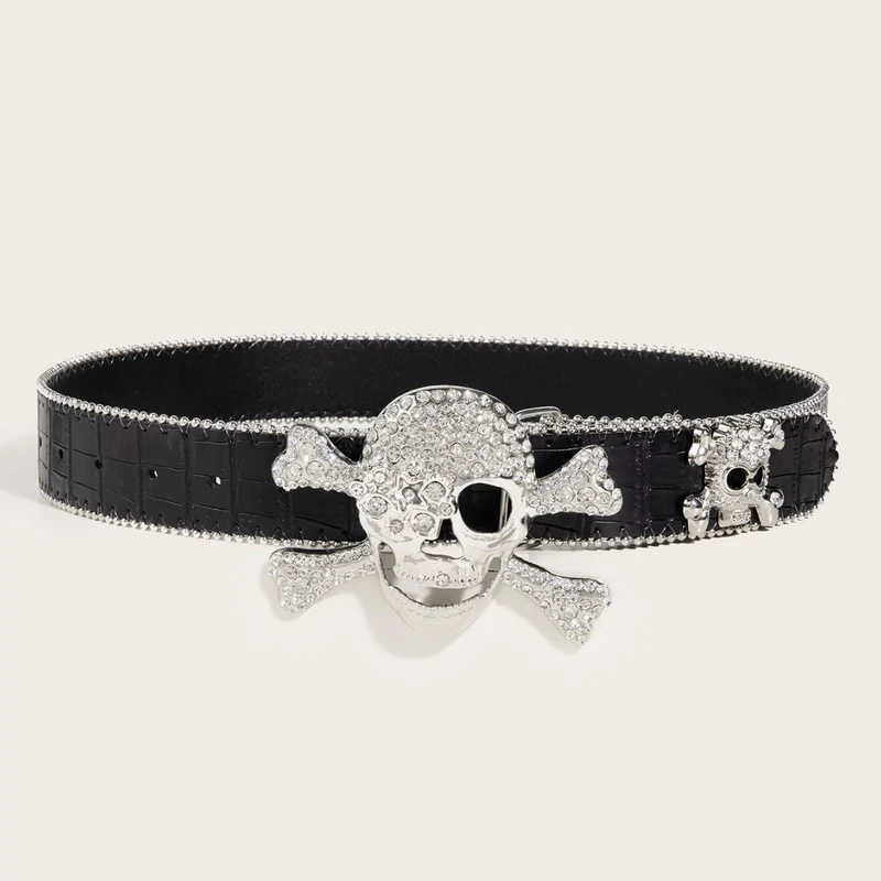 Y2K doodskopdecoratie met strass-steentjes en contrasterende riem