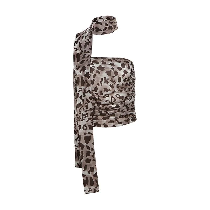 Y2K leopard print ruched tube top
