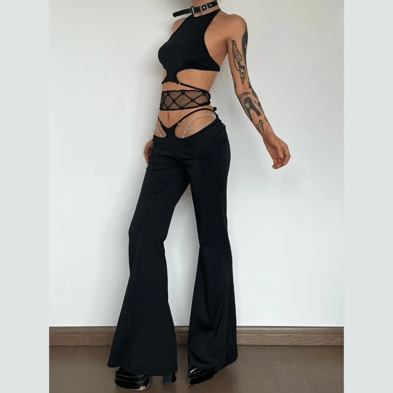 Goth haltertop met open rug en uitgesneden details