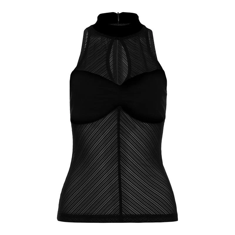 Tanktop met hoge hals, gerimpelde, uitgeholde mesh en ritssluiting