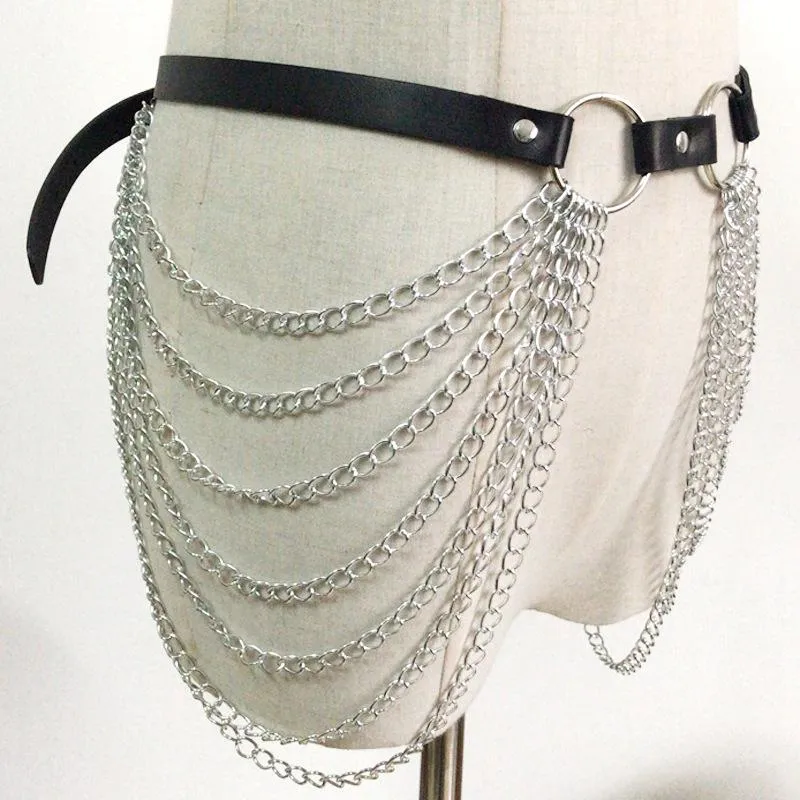 Gotische gelaagde metalen ketting PU-leren riem