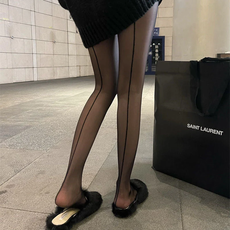 Panty met verticale strepen en doorschijnend mesh