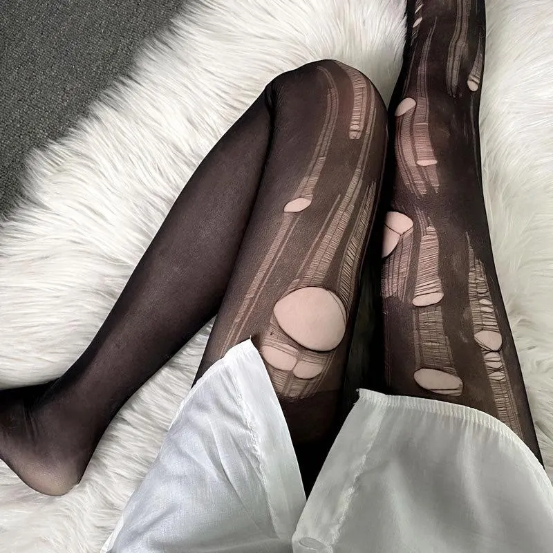DIY gescheurde doorschijnende mesh panty's