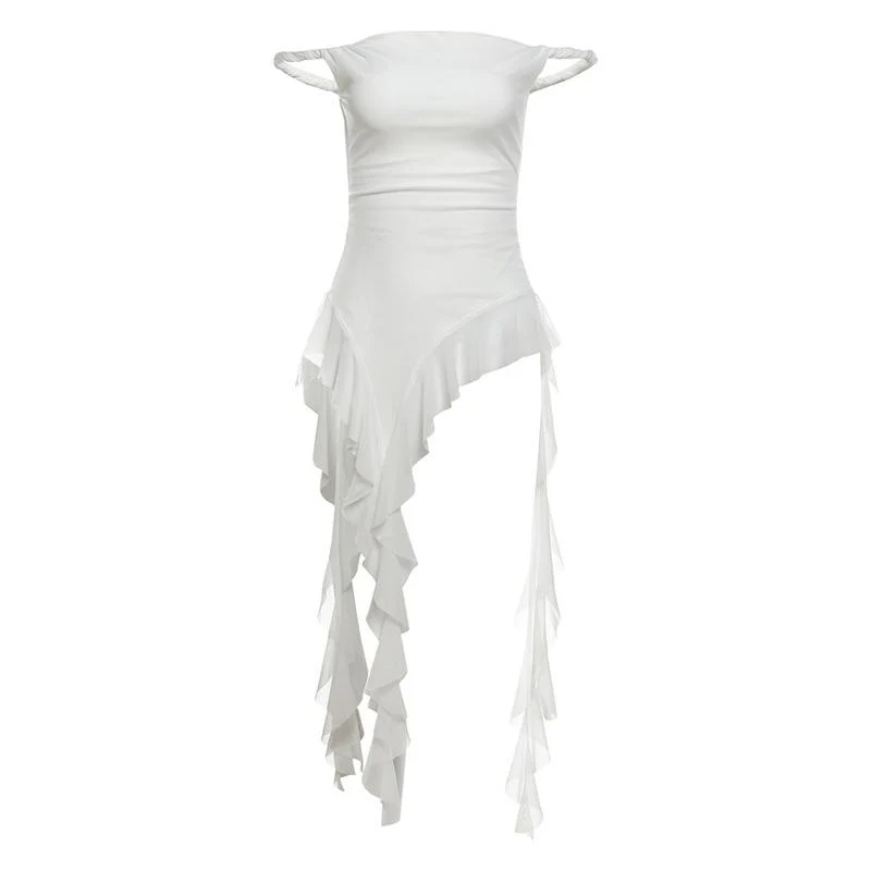 Fairycore off-shoulder top met ruches en mesh