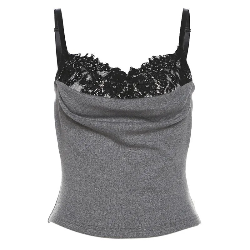 Fairycore kanten patchwork geplooide cami top