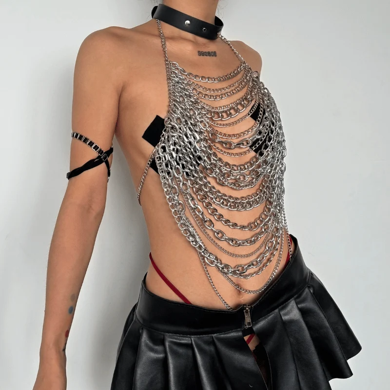 Halter gelaagde metalen ketting holle top zonder rug