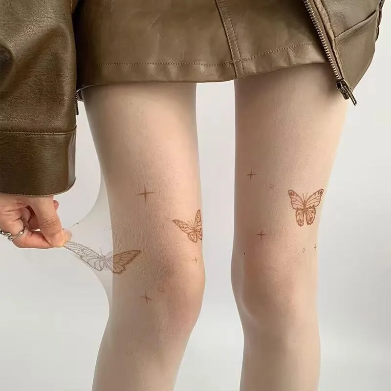 Y2K vlinderprint doorschijnende mesh panty