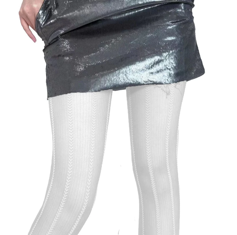 Contrasterende mesh panty met verticale strepen