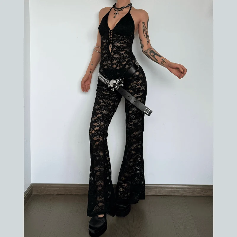 Fairycore halter jumpsuit met vetersluiting