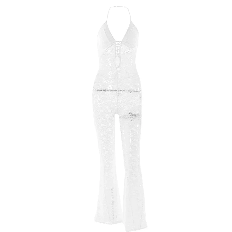 Fairycore halter jumpsuit met vetersluiting