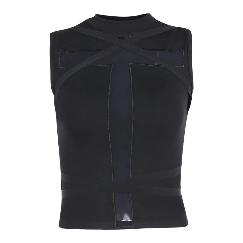 Gotische tanktop met kruisvormige patchwork op de voorkant