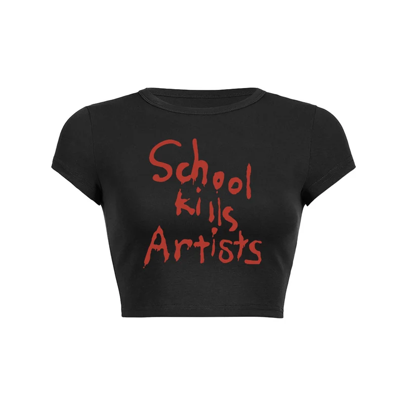 Crop top babyshirt met slogan over de Y2K-rebellie
