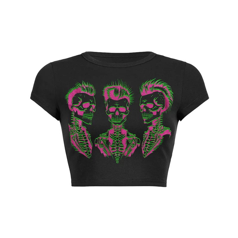 Punk crop top met doodskoppen baby T-shirt