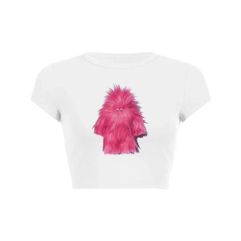 Roze Fuzzy Monster Crop Top Baby T-shirt