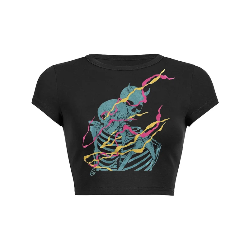 Crop top met Y2K skeletprint