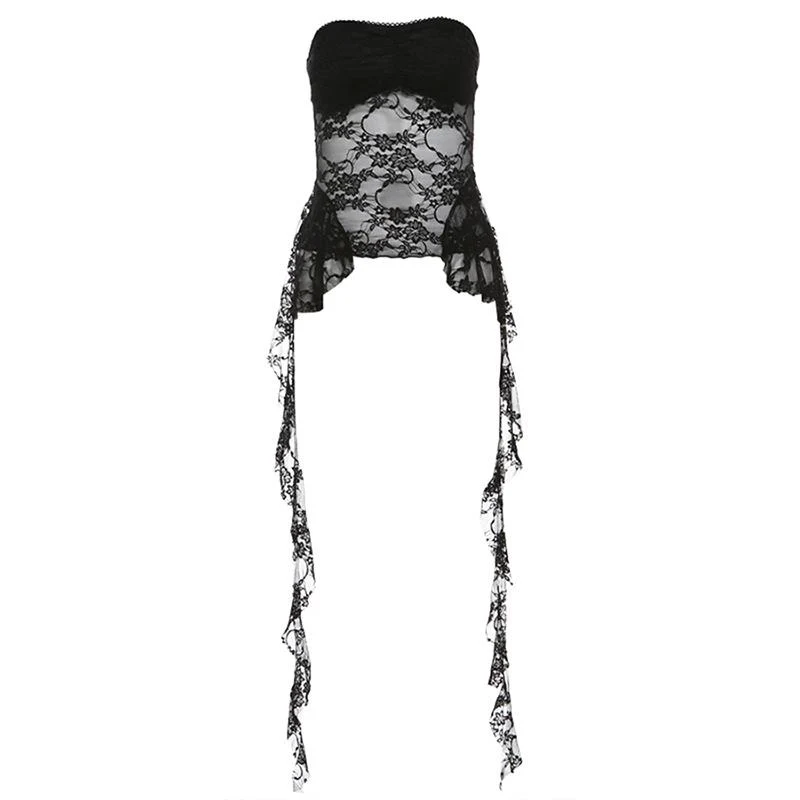Fairycore kanten tube top met ruches