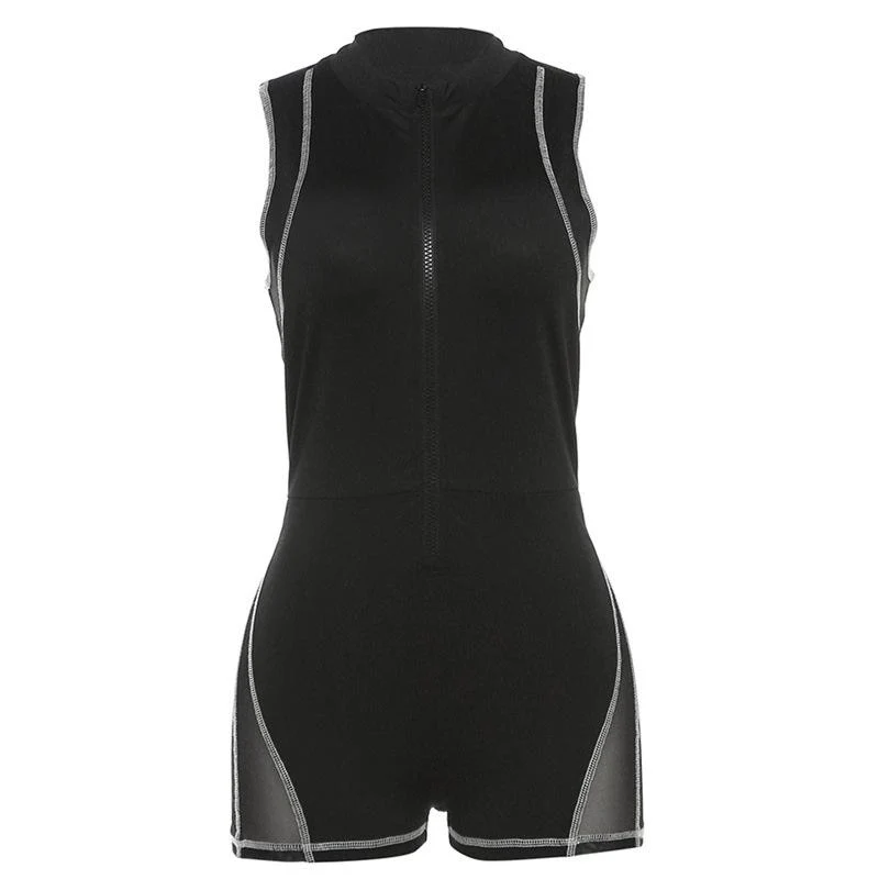 Grunge jumpsuit met hoge hals en ritssluiting