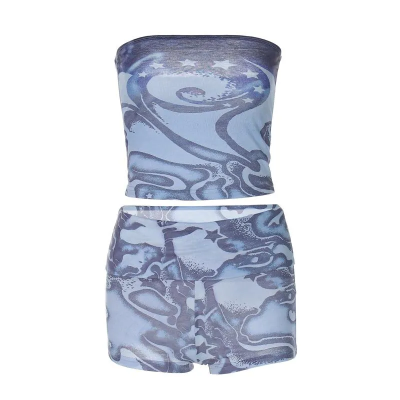 Grunge abstracte print mouwloze tube broek set