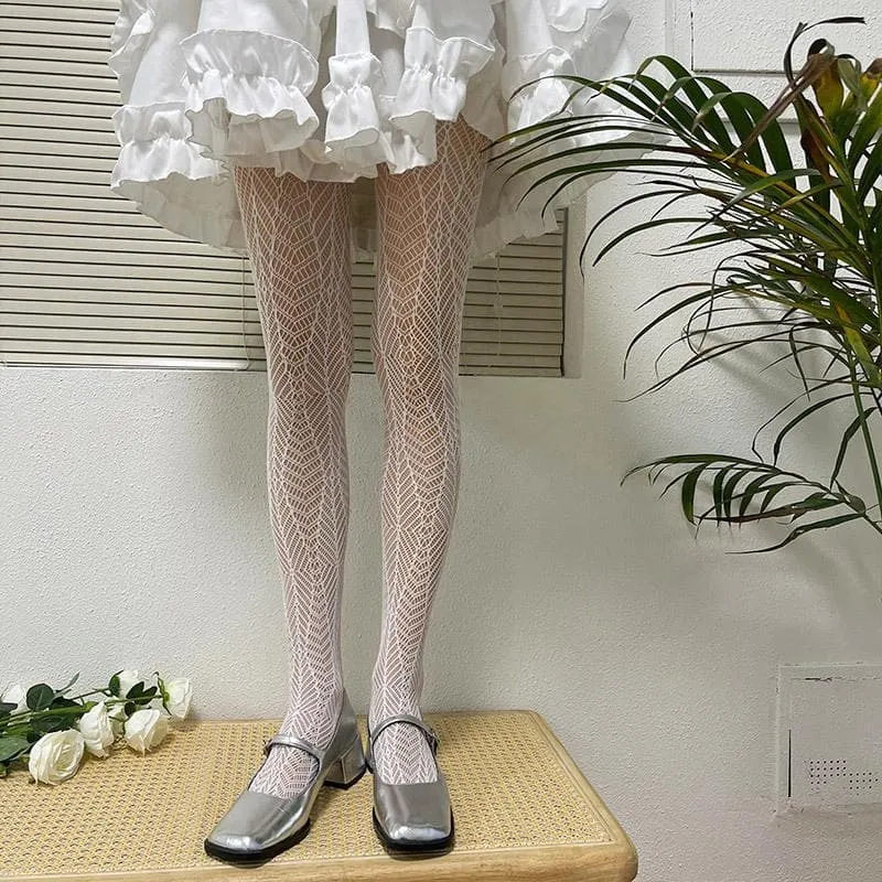 Fairycore transparante kanten panty met open details