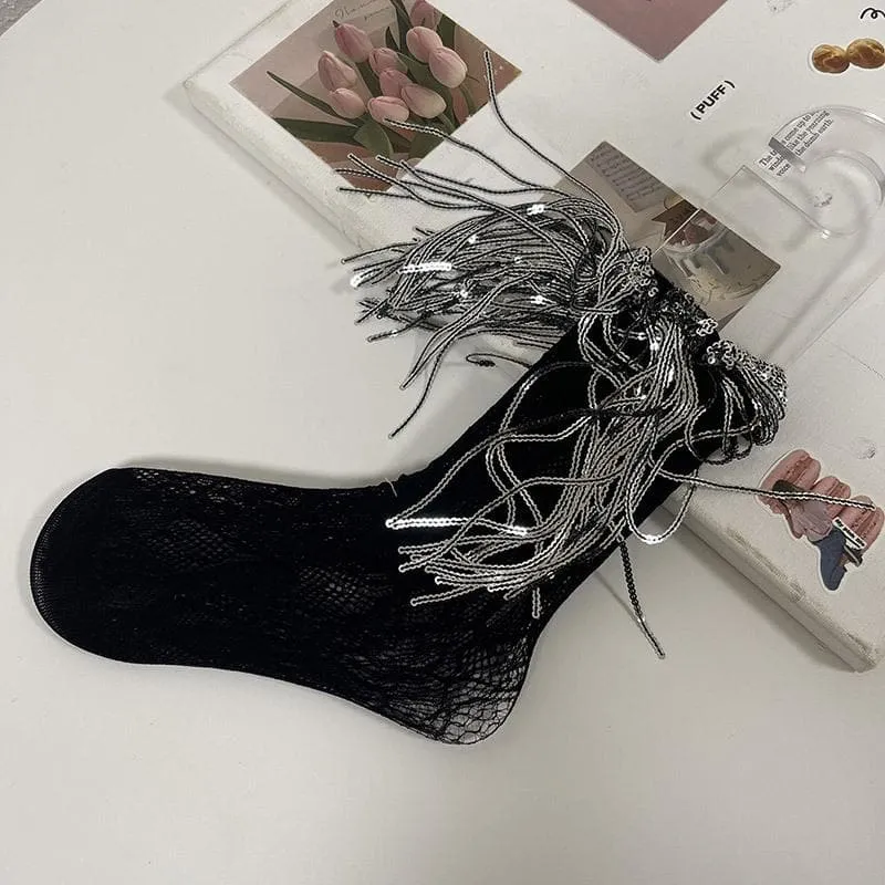 Fairycore glitterkant kwastjes lange sokken