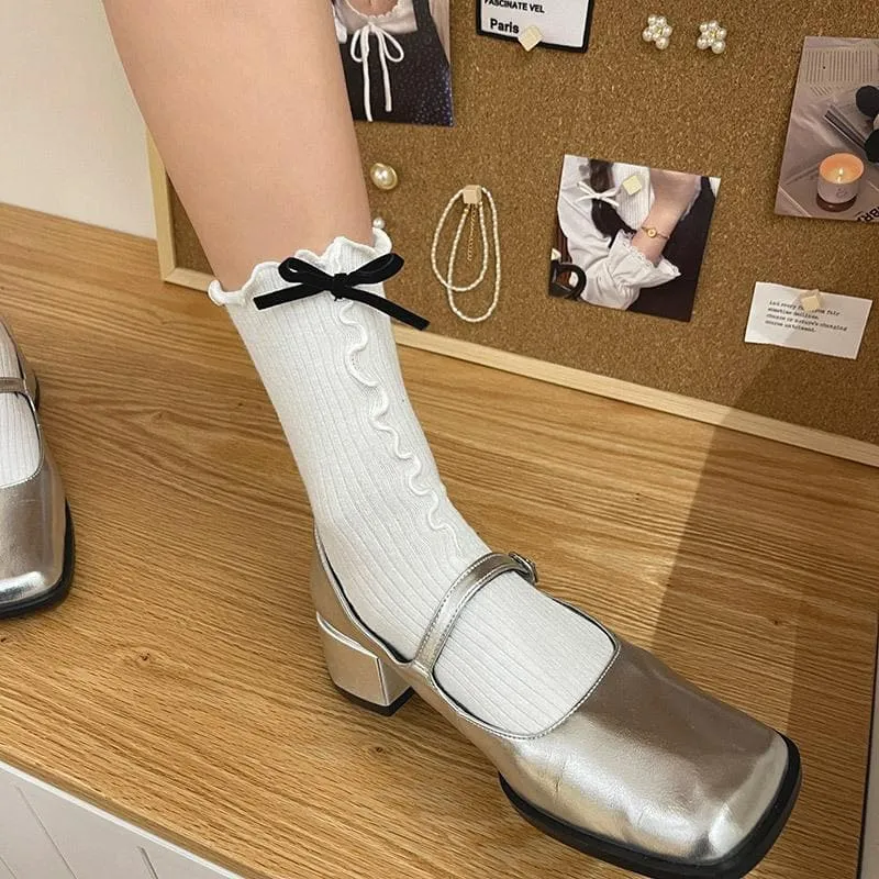 Fairycore strikjessokken met ruches en ribbels