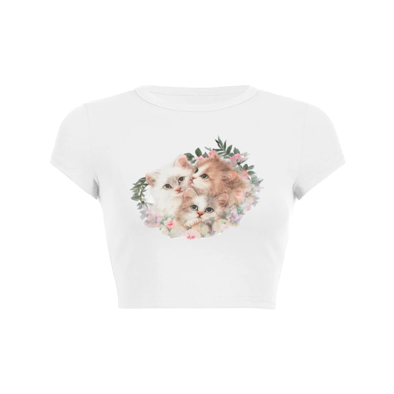 Crop top met Y2K kattenprint