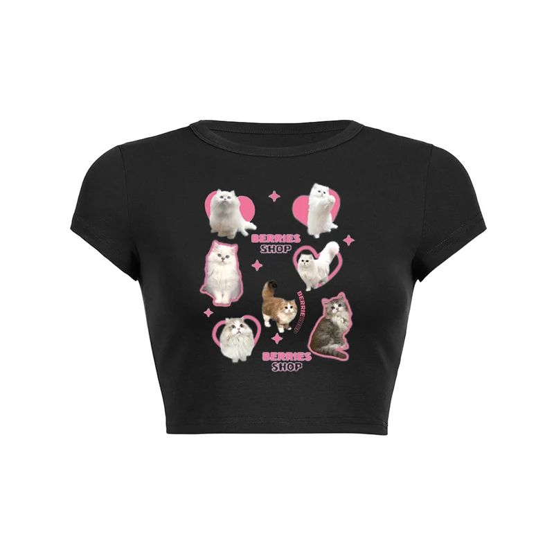 Baby T-shirt met kattenprint en crop top