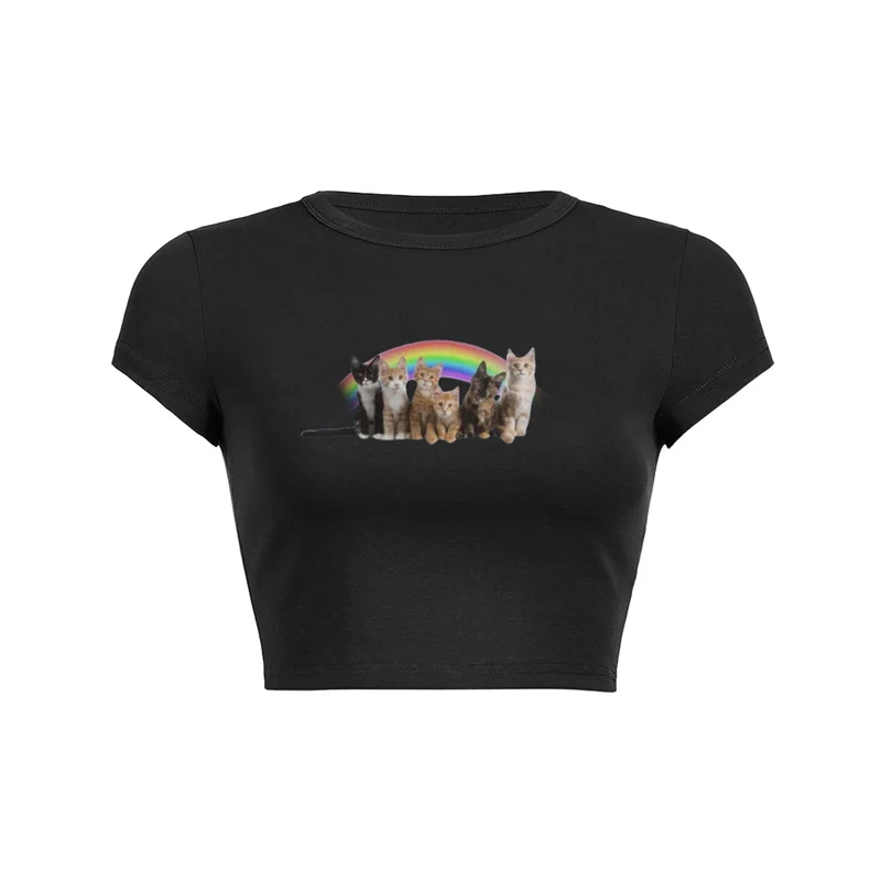 Fairycore cute cat rainbow shirt