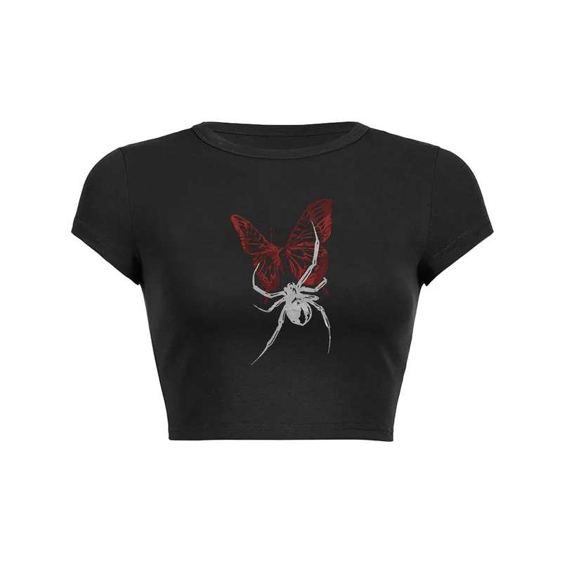 Y2K spinnenletterprint baby T-shirt