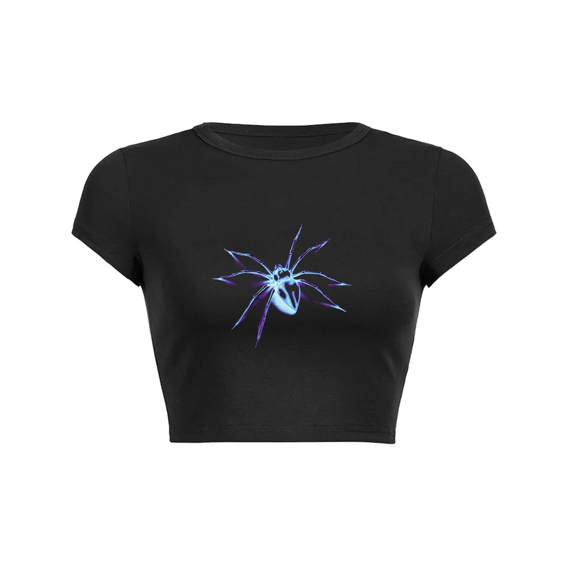 Crop top met Y2K spinnenletterprint