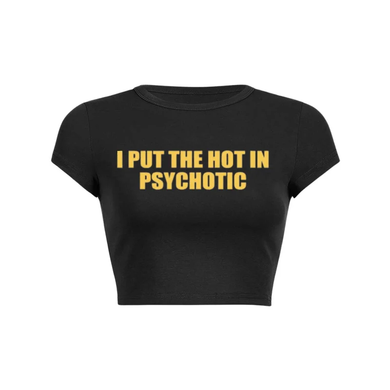 Ik zet de hete in psychotische Y2K baby tee crop top