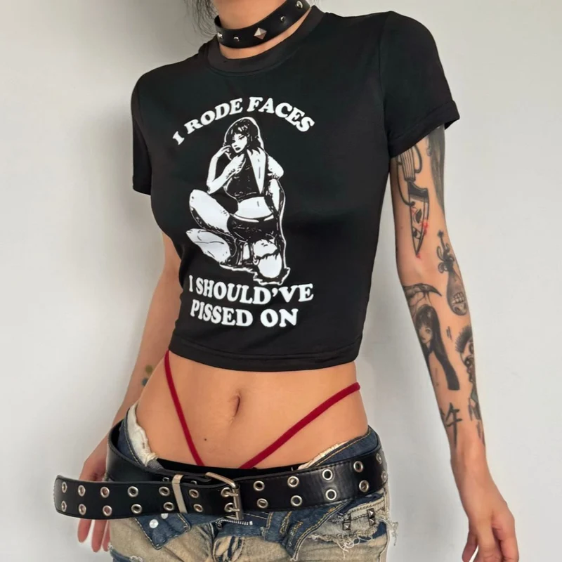 I Rode Faces Y2K Baby Tee Crop Top