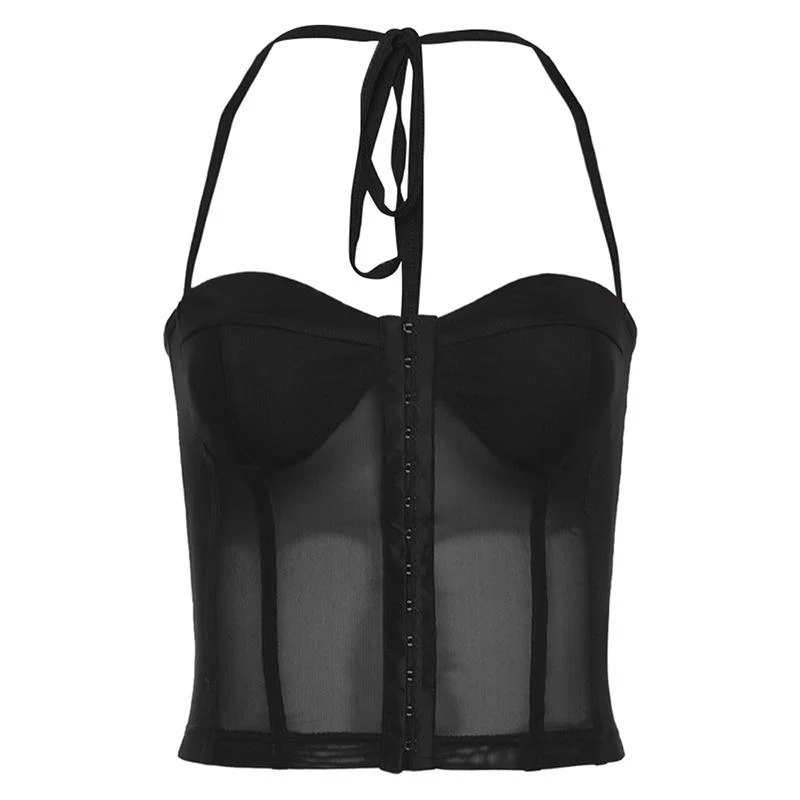 Gotische mesh haltertop met open rug