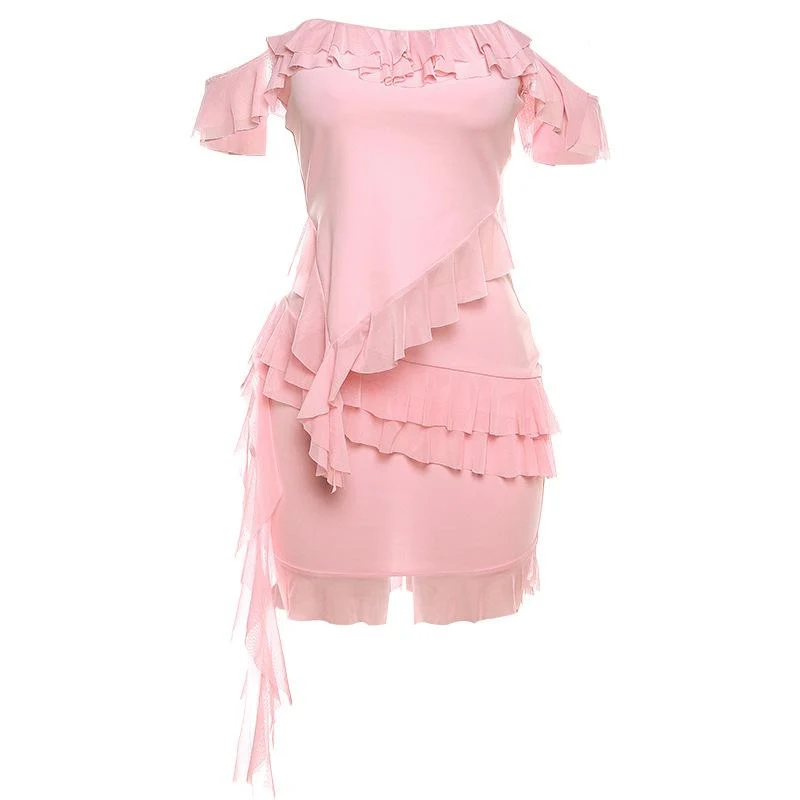 Set van effen ruches, off-shoulder, onregelmatige, rugloze minirok