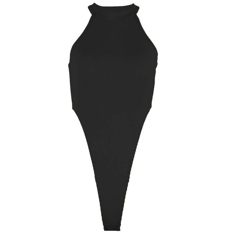 Mouwloos halter bodysuit in effen kleur, y2k 90s Revival Techno Fashion